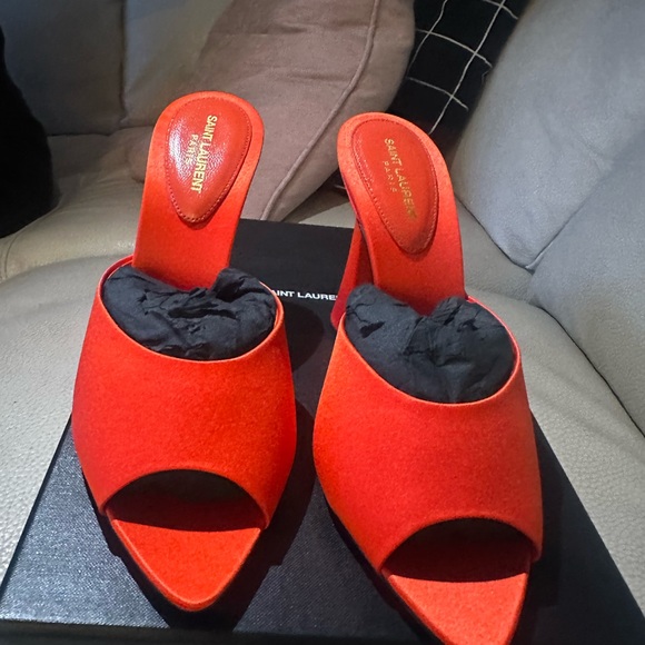 Saint Laurent Shoes - Saint Laurent Bright Orange Open-Toe Mule Heels